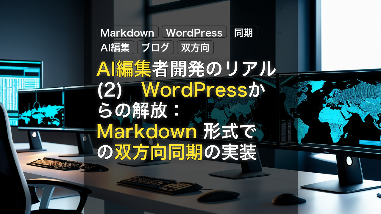 AI編集者開発のリアル(2)　WordPressからの解放：Markdown 形式での双方向同期の実装 — Markdown, WordPress, 同期