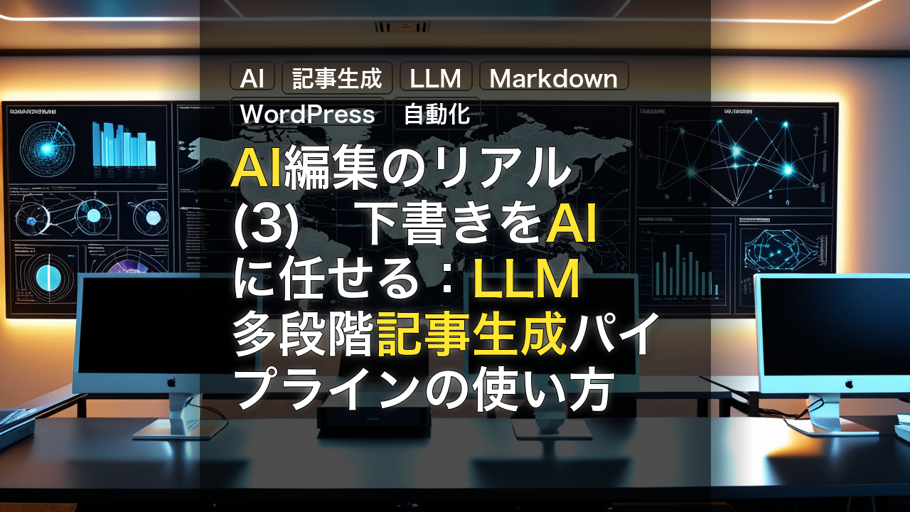 AI編集のリアル(3)　下書きをAIに任せる：LLM多段階記事生成パイプラインの使い方 — AI, 記事生成, LLM