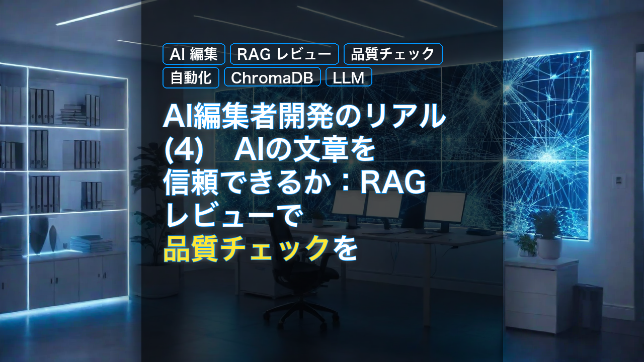 AI編集者開発のリアル(4)　AIの文章を信頼できるか：RAGレビューで品質チェックを自動化する — AI 編集, RAG レビュー, 品質チェック
