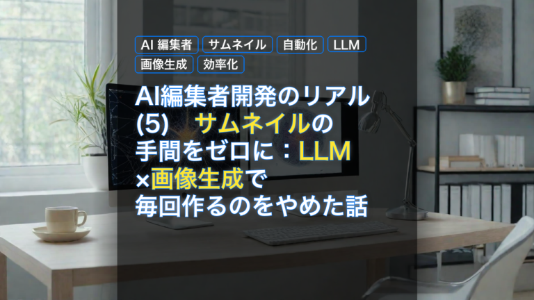 AI編集者開発のリアル(5)　サムネイルの手間をゼロに：LLM×画像生成で毎回作るのをやめた話 — AI 編集者, サムネイル, 自動化