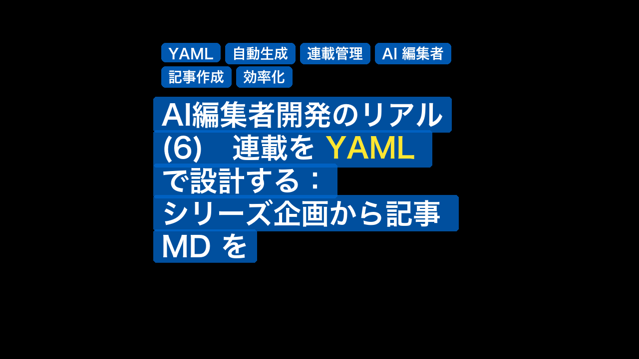 AI編集者開発のリアル(6)　連載を YAML で設計する：シリーズ企画から記事 MD を自動生成する仕組み — YAML, 自動生成, 連載管理