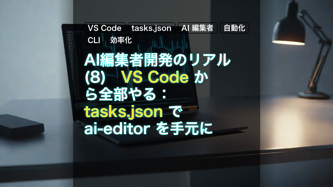 AI編集者開発のリアル(8)　VS Code から全部やる：tasks.json で ai-editor を手元に統合する — VS Code, tasks.json, AI 編集者