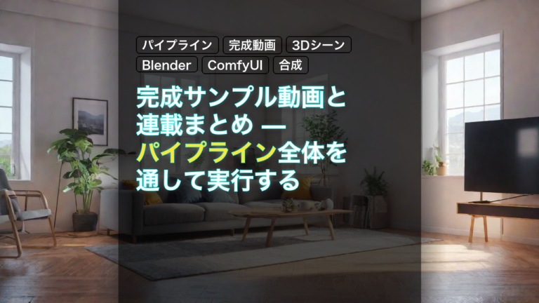 完成サンプル動画と連載まとめ — パイプライン全体を通して実行する — パイプライン, 完成動画, 3Dシーン