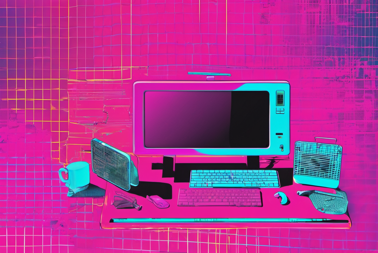 SDXL base 1.0 で生成した、文字レイヤーが丸ごと放棄された 80s ポスター