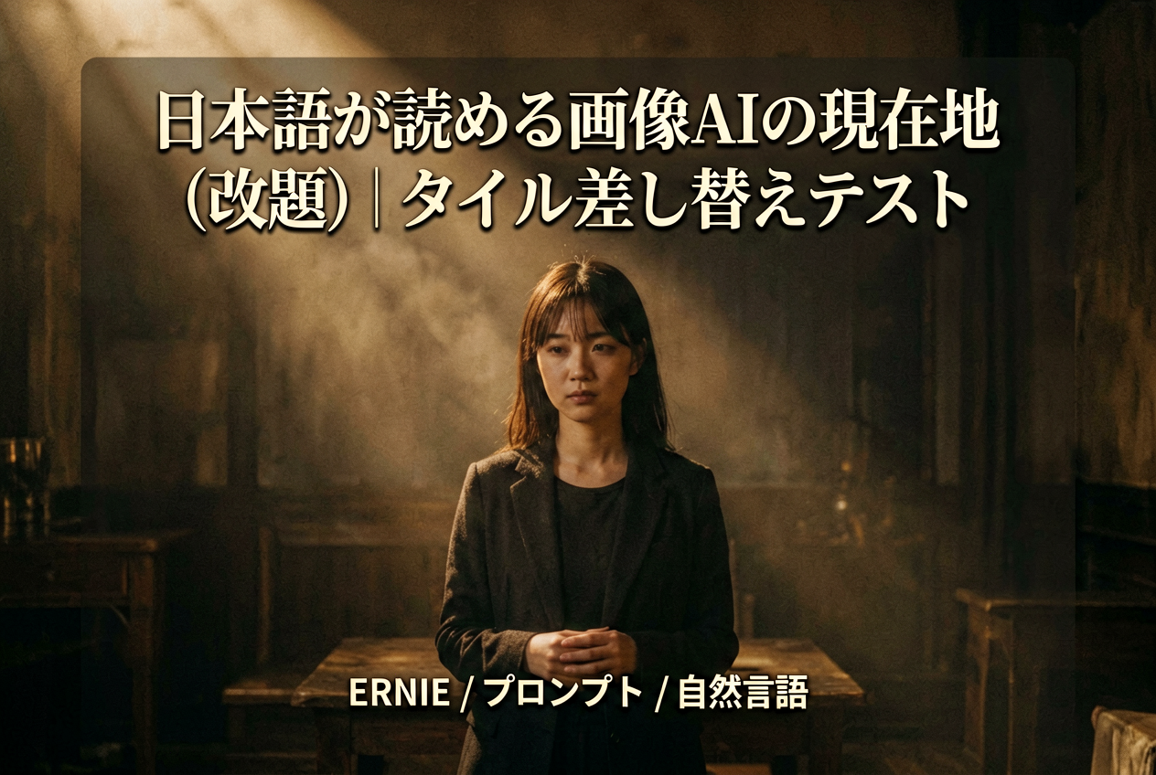 replay コマンドでタイトル部分だけを書き換えて再生成したアイキャッチ。構図は維持されるが新タイトルで軽微な字形崩れが起きる