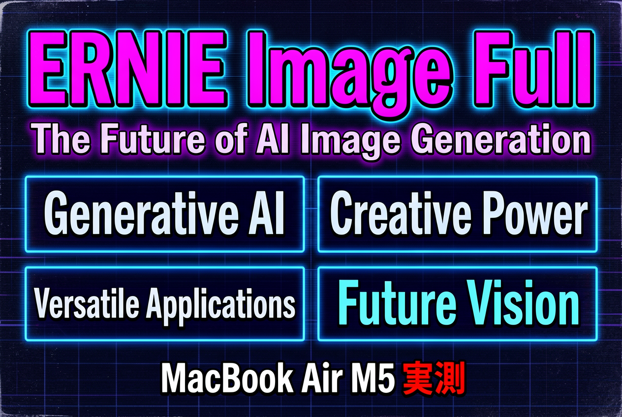 ERNIE-Image Full で同一プロンプト・同一 seed=42 で生成した 80s レトロポスター。Turbo とほぼ同構図、情報グラフィックの個性は維持される