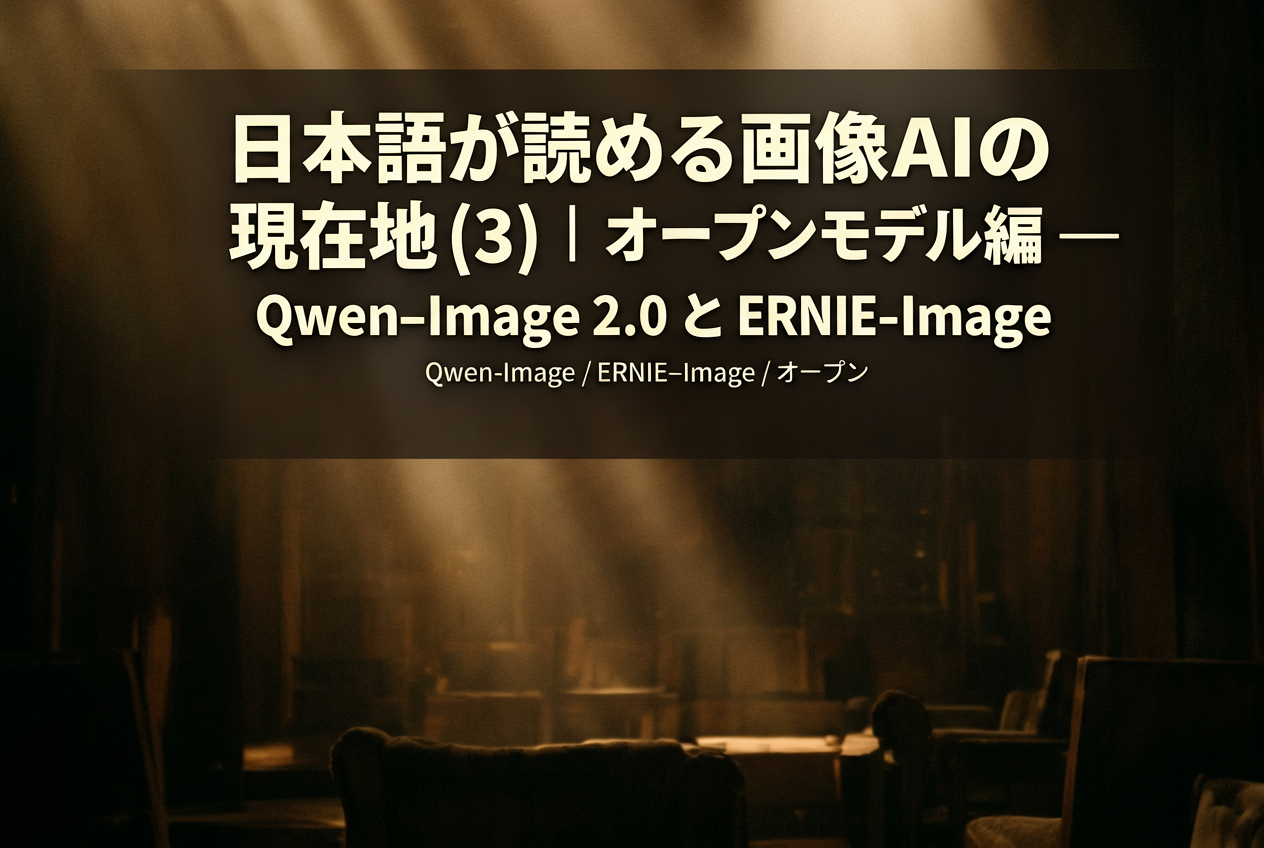 連載第 3 回のアイキャッチを Full seed=42 で生成した結果。長タイトルが完全描画されている