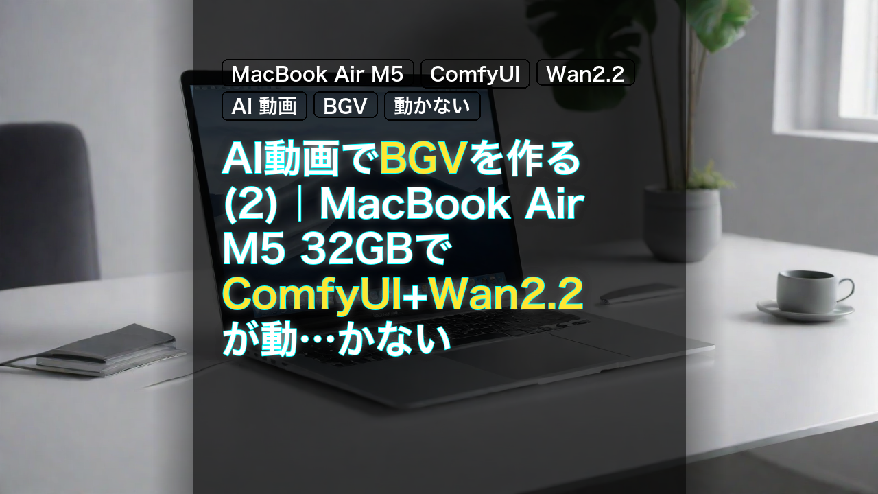 AI動画でBGVを作る(2)｜MacBook Air M5 32GBでComfyUI+Wan2.2が動…かない — MacBook Air M5, ComfyUI, Wan2.2