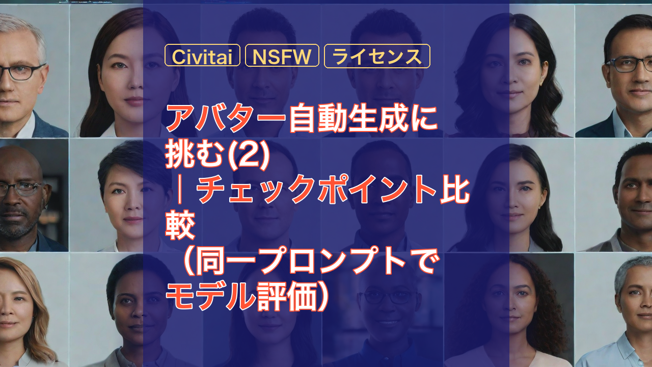 アバター自動生成に挑む(2)｜チェックポイント比較（同一プロンプトでモデル評価） — アバター, モデル, Civitai