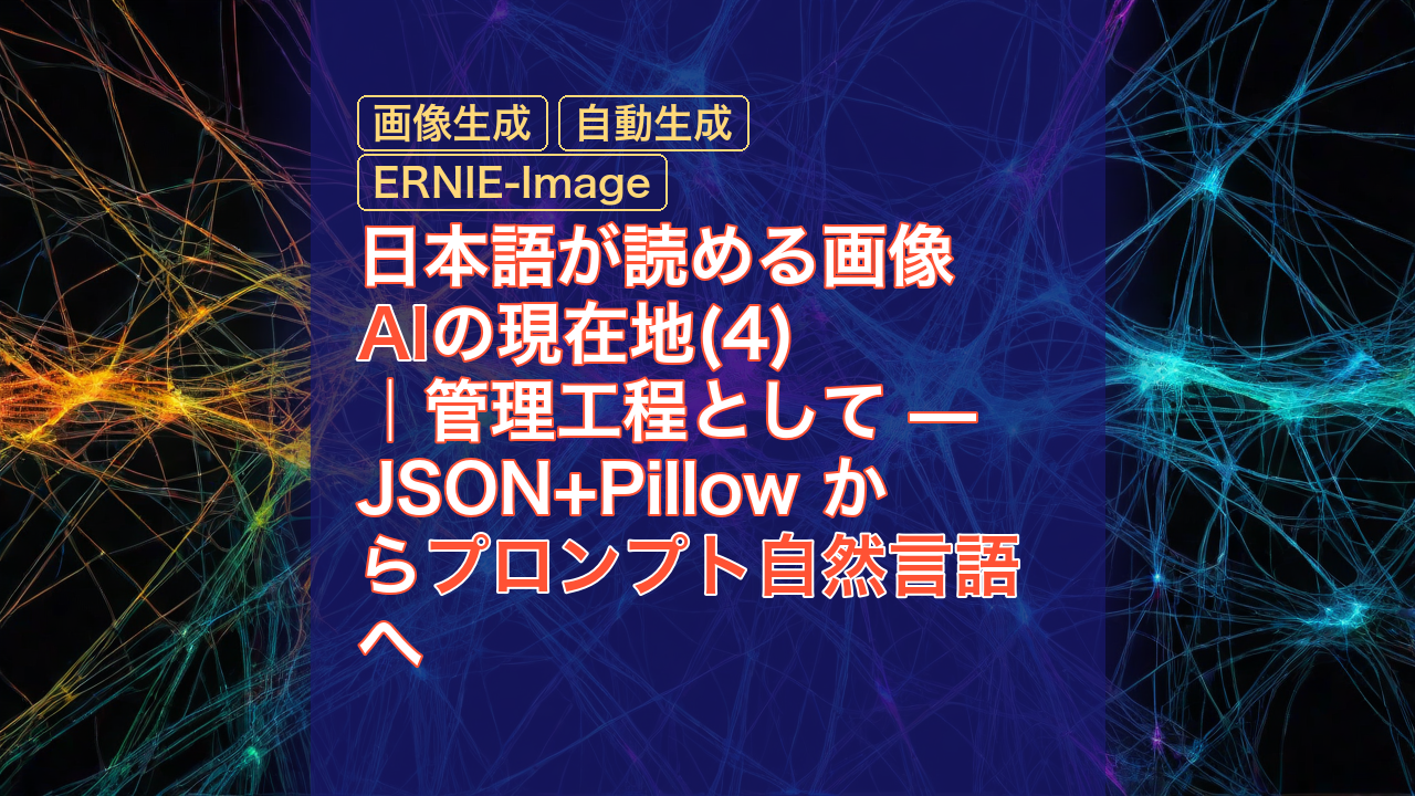 日本語が読める画像AIの現在地(4)｜管理工程として — JSON+Pillow からプロンプト自然言語へ — AI, 画像生成, 自動生成