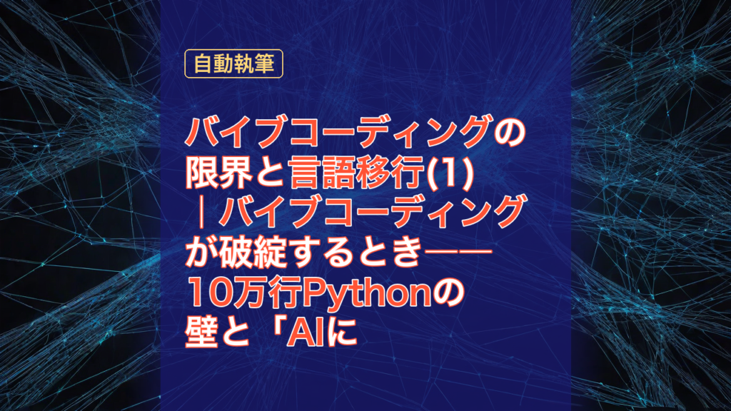 バイブコーディングの限界と言語移行(1)｜バイブコーディングが破綻するとき――10万行Pythonの壁と「AIに読めないコード」問題 — バイブコーディング, AI, Python