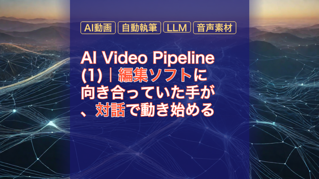 AI Video Pipeline(1)｜編集ソフトに向き合っていた手が、対話で動き始める — AI動画, 編集ソフト, 自動執筆
