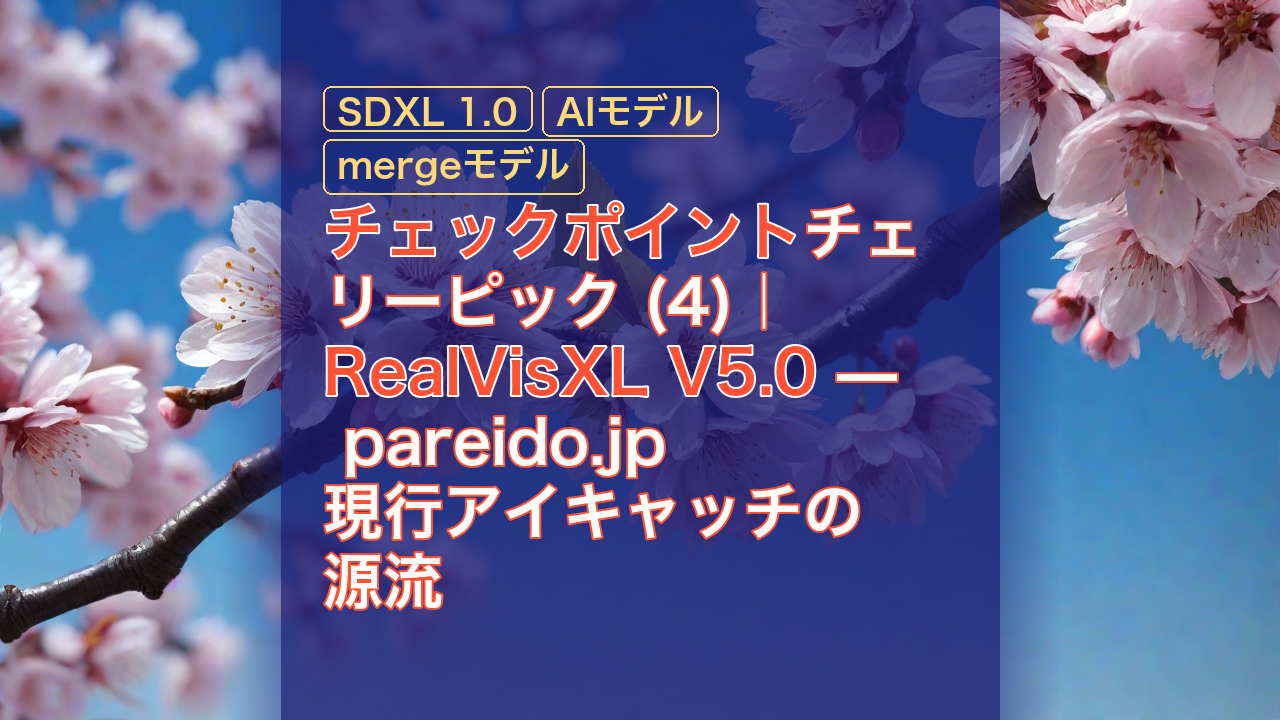 チェックポイントチェリーピック (4)｜RealVisXL V5.0 — pareido.jp 現行アイキャッチの源流 — RealVisXL, V5.0, SDXL 1.0