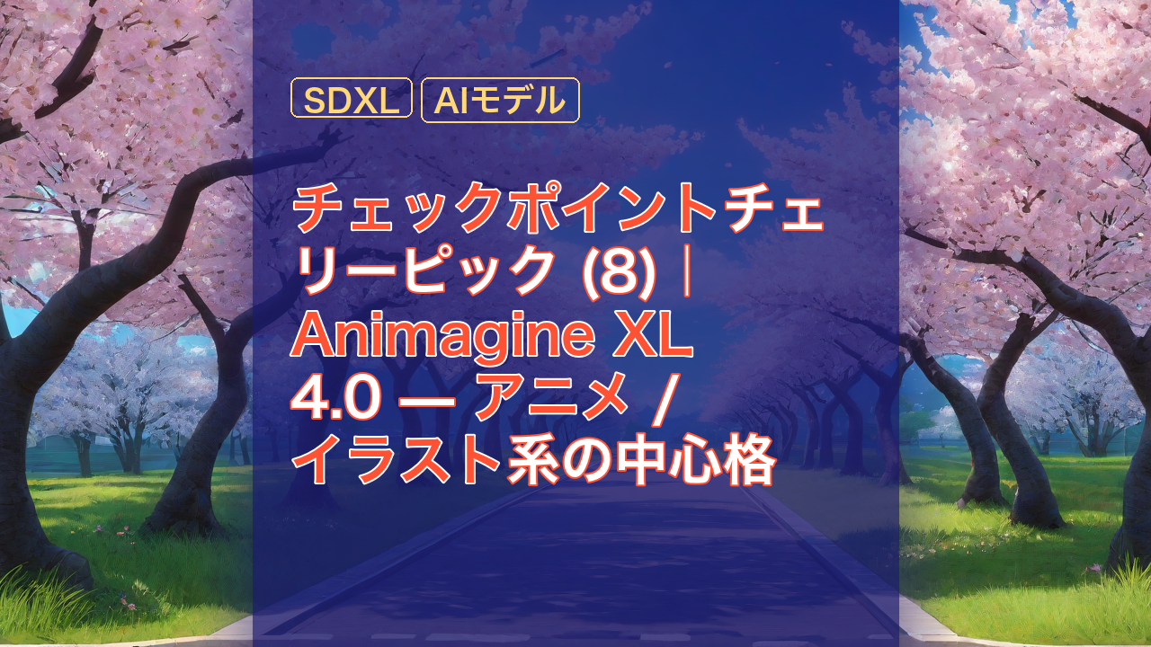 チェックポイントチェリーピック (8)｜Animagine XL 4.0 — アニメ / イラスト系の中心格 — Animagine XL, SDXL, アニメ