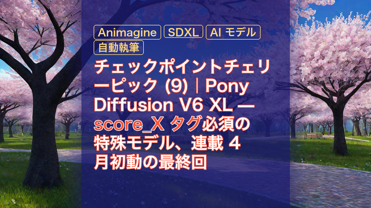 チェックポイントチェリーピック (9)｜Pony Diffusion V6 XL — score_X タグ必須の特殊モデル、連載 4 月初動の最終回 — Pony Diffusion V6 XL, score_X タグ, Animagine