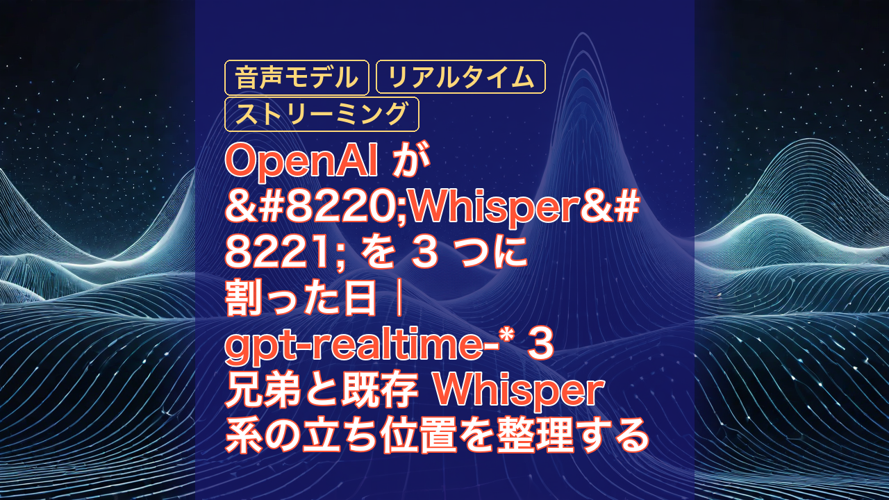 OpenAI が “Whisper” を 3 つに割った日｜gpt-realtime-* 3 兄弟と既存 Whisper 系の立ち位置を整理する — OpenAI, Whisper, gpt-realtime
