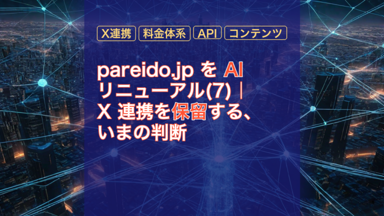 pareido.jp を AI リニューアル(7)｜X 連携を保留する、いまの判断 — AI, X連携, 保留