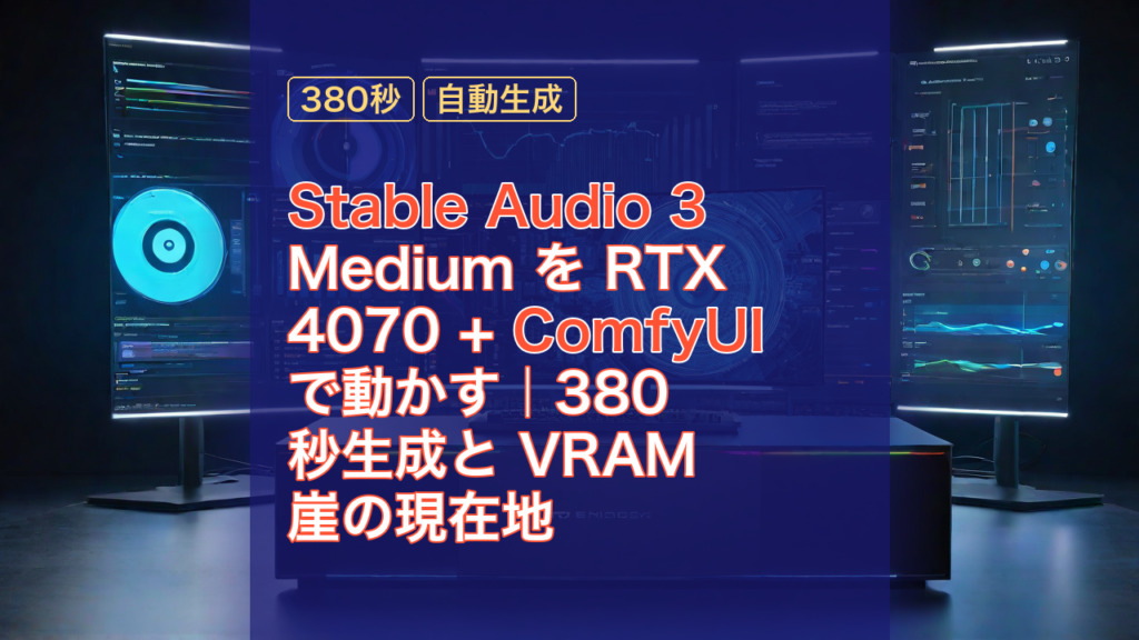 Stable Audio 3 Medium を RTX 4070 + ComfyUI で動かす｜380 秒生成と VRAM 崖の現在地 — Stable Audio 3, ComfyUI, RTX 4070