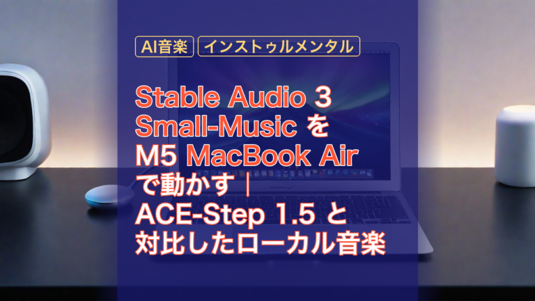 Stable Audio 3 Small-Music を M5 MacBook Air で動かす｜ACE-Step 1.5 と対比したローカル音楽生成の現在地 — Stable Audio, ローカル音楽生成, MacBook Air