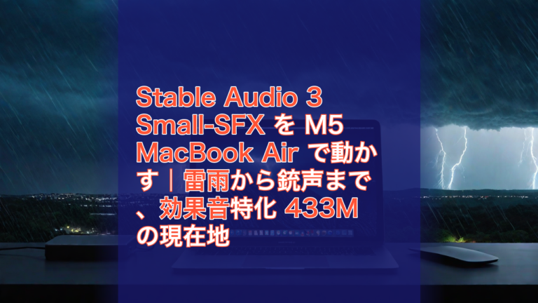 Stable Audio 3 Small-SFX を M5 MacBook Air で動かす｜雷雨から銃声まで、効果音特化 433M の現在地 — Stable Audio 3, Small-SFX, 効果音