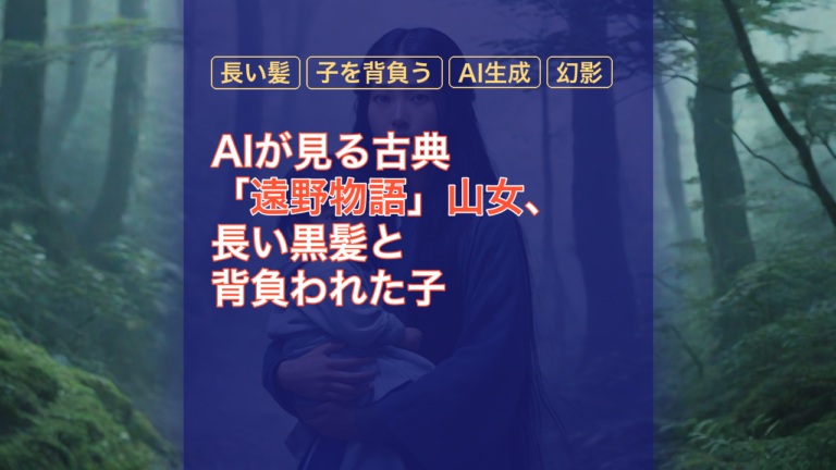 AIが見る古典「遠野物語」山女、長い黒髪と背負われた子 — 山女, 長い髪, 子を背負う