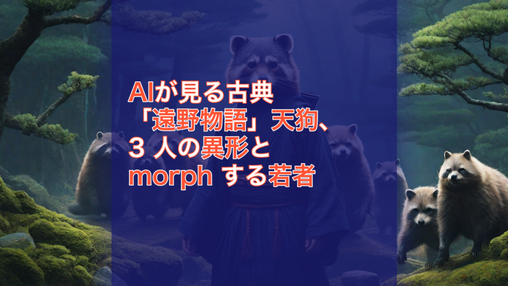 AIが見る古典「遠野物語」天狗、3 人の異形と morph する若者 — 天狗, 遠野物語, AI
