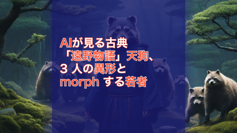 AIが見る古典「遠野物語」天狗、3 人の異形と morph する若者 — 天狗, 遠野物語, AI