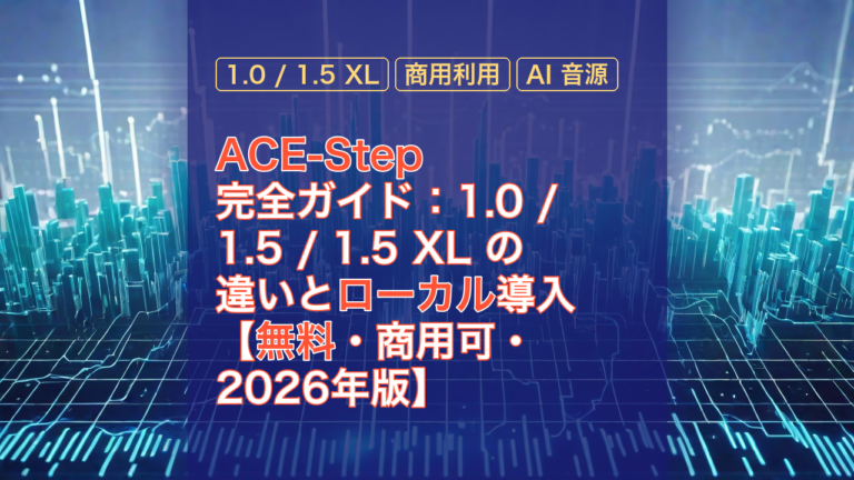 ACE-Step 完全ガイド：1.0 / 1.5 / 1.5 XL の違いとローカル導入【無料・商用可・2026年版】 — ACE-Step, ローカル, 1.0 / 1.5 XL