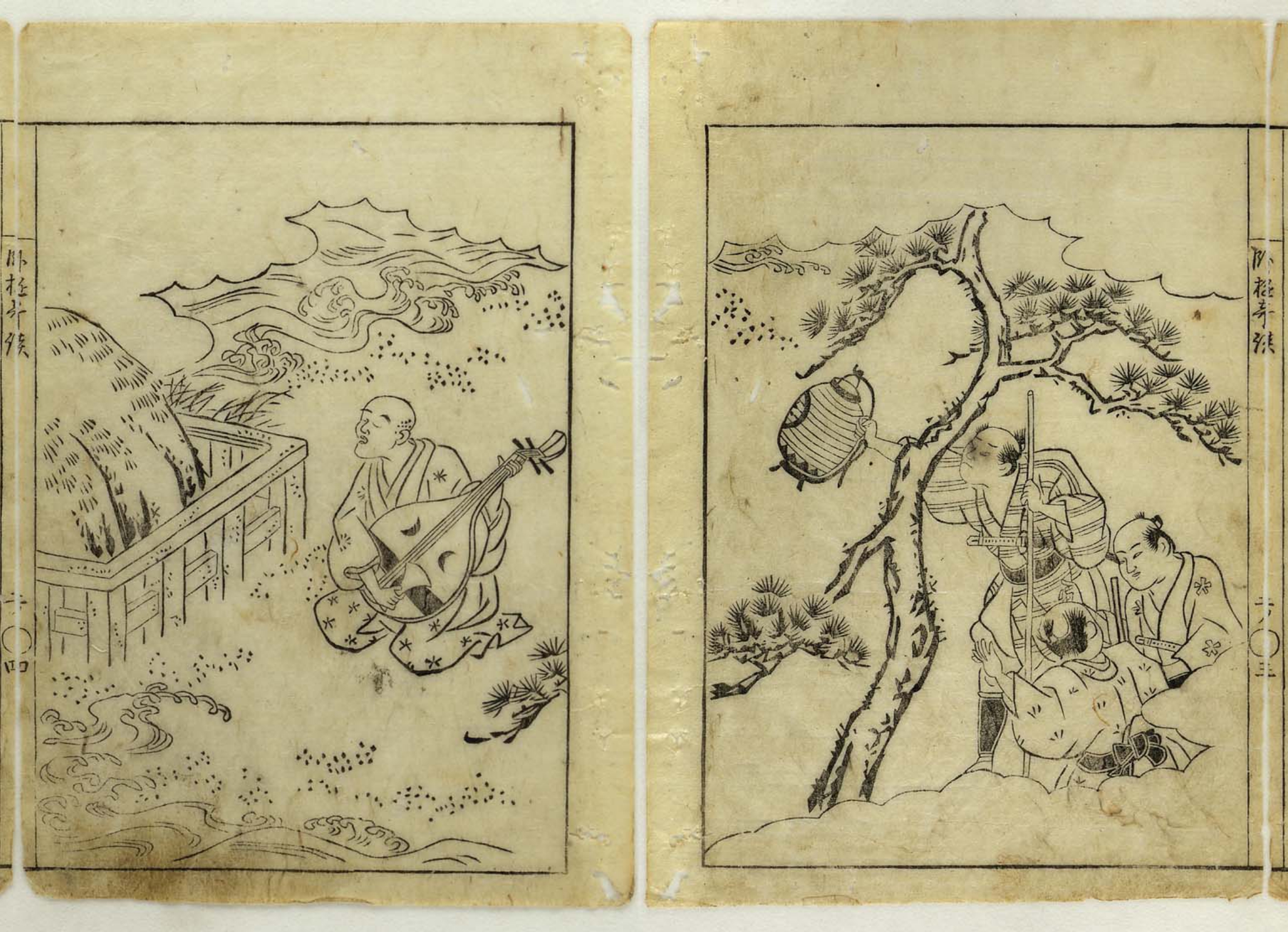 琵琶を弾く芳一と、迎えに来る平家の武者の亡霊(「耳無芳一画遊奇談」・パブリックドメイン)