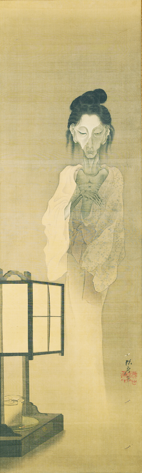 河鍋暁斎が描いた幽霊図(パブリックドメイン)。痩せさらばえた幽鬼と、にじむ墨で描かれた凄絶な気配