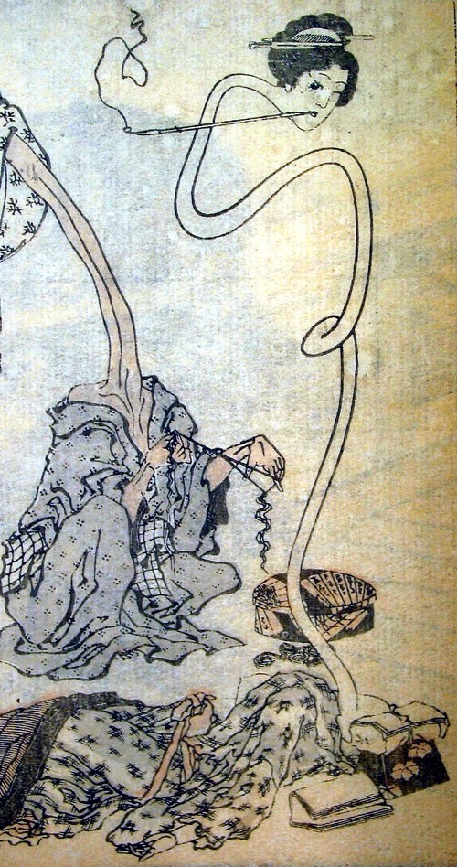 原画(別ソース):葛飾北斎の轆轤首。首が長く伸びる「接続型」(パブリックドメイン)