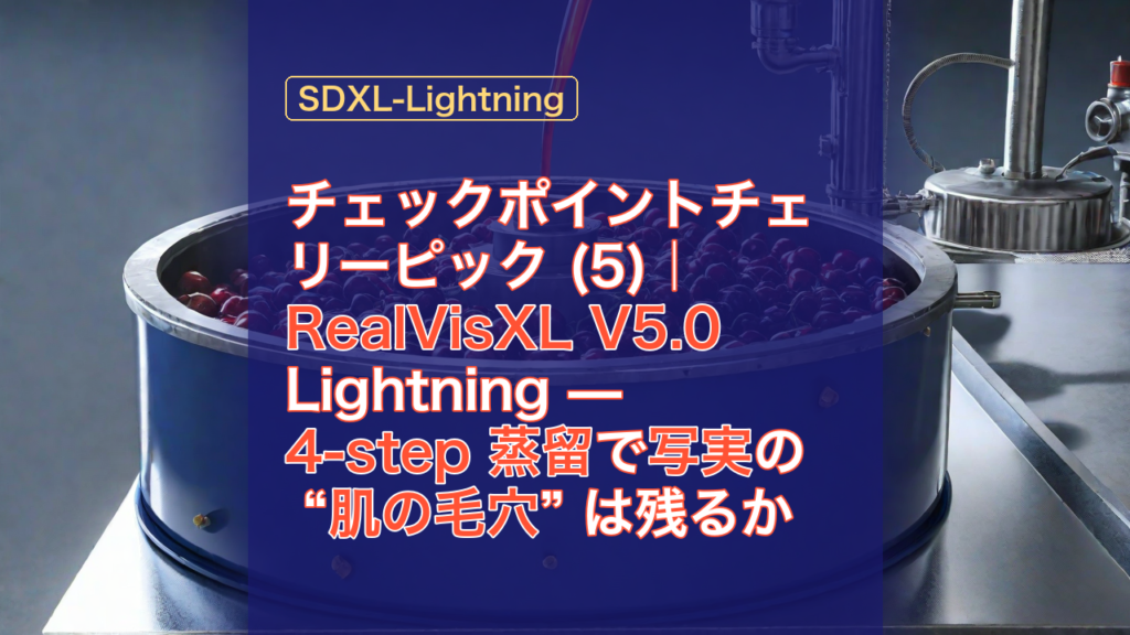 チェックポイントチェリーピック (5)｜RealVisXL V5.0 Lightning — 4-step 蒸留で写実の “肌の毛穴” は残るか — RealVisXL V5.0, チェックポイントチェリー, 4-step 蒸留
