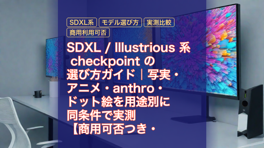 SDXL / Illustrious 系 checkpoint の選び方ガイド｜写実・アニメ・anthro・ドット絵を用途別に同条件で実測【商用可否つき・2026年版】 — SDXL系, モデル選び方, 実測比較