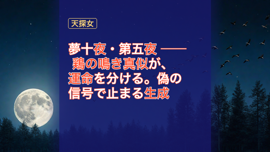 夢十夜・第五夜 ── 鶏の鳴き真似が、運命を分ける。偽の信号で止まる生成 — 天探女, 鶏の鳴き真似, 運命
