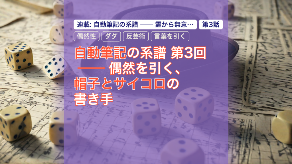 自動筆記の系譜 第3回 ── 偶然を引く、帽子とサイコロの書き手 — 自動筆記, 偶然性, ダダ