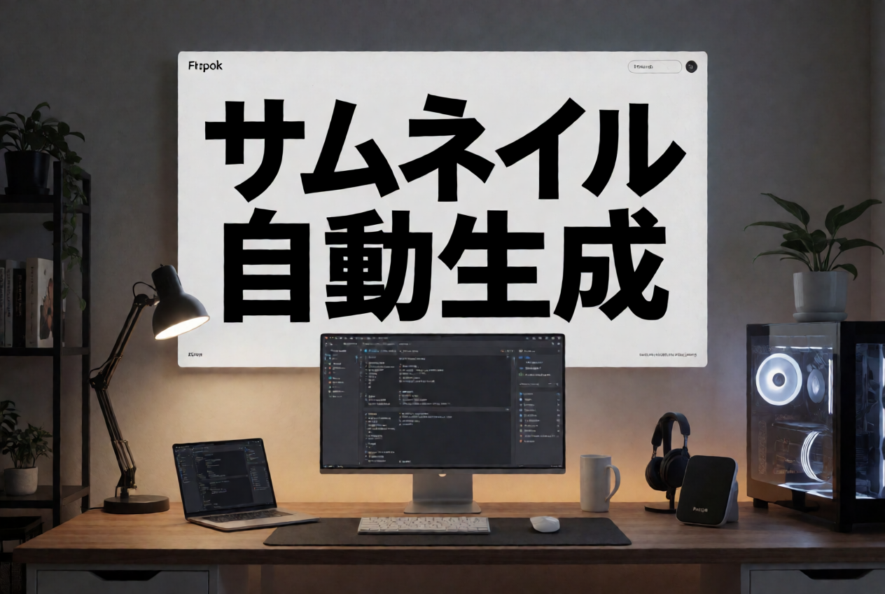 02 workspace_ja_title。日本語タイトル「サムネイル自動生成」がほぼ崩れずに描かれている。SDXL 系が崩壊していた領域