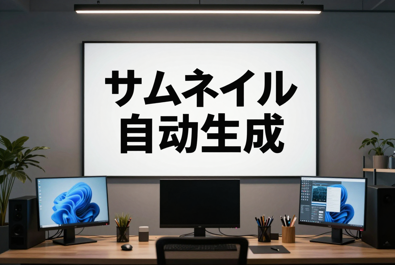 02 workspace_ja_title。日本語タイトル「サムネイル自動生成」がほぼ崩れずに描かれている。SDXL 系が崩壊していた領域