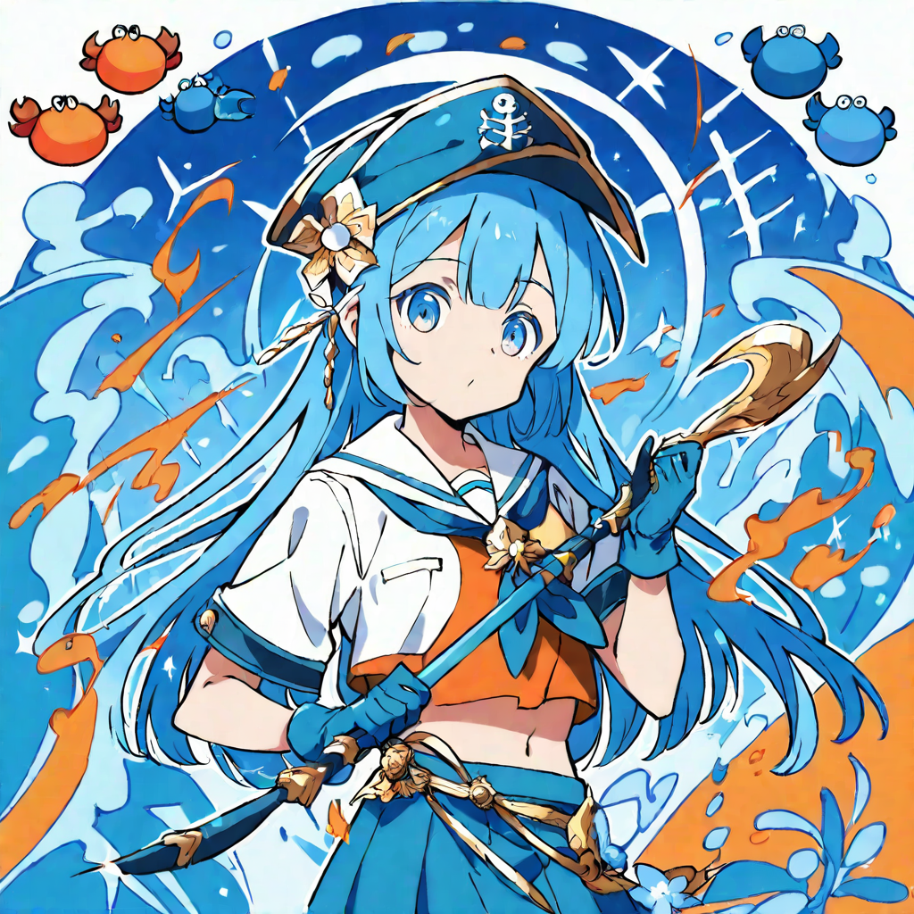 セブンラックのバスト。水色の長い髪に花の髪飾り、青い瞳、セーラー服。上部にかに座の蟹