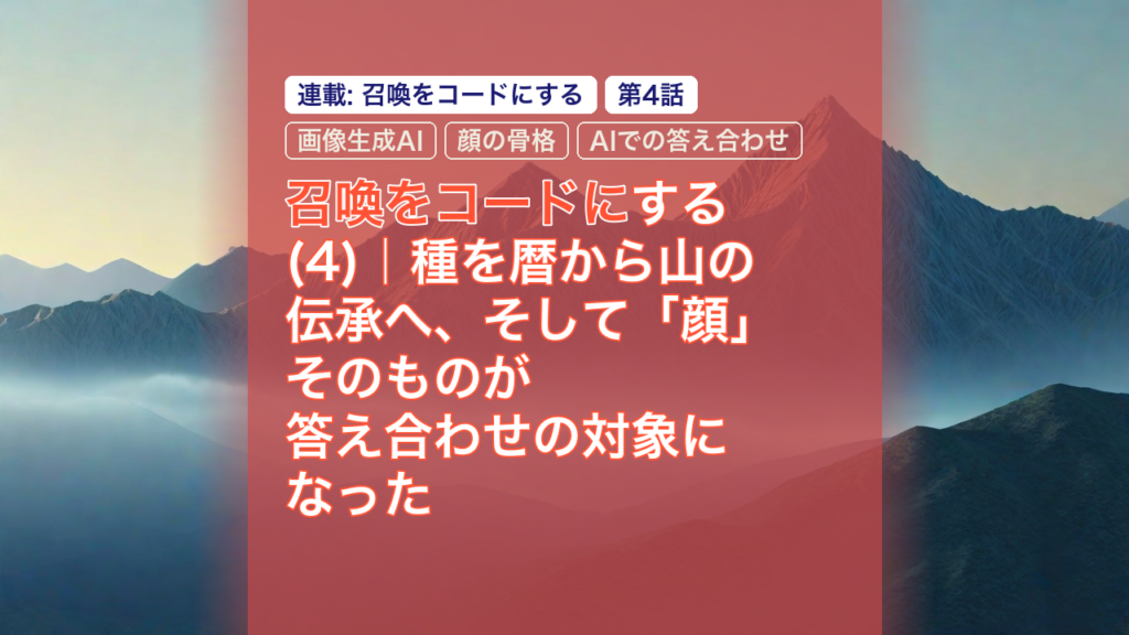 召喚をコードにする(4)｜種を暦から山の伝承へ、そして「顔」そのものが答え合わせの対象になった — 召喚をコードに, 山の伝承, 画像生成AI