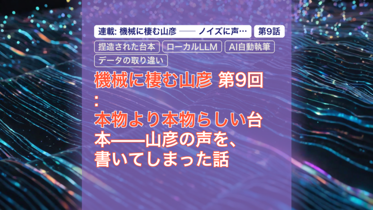機械に棲む山彦 第9回: 本物より本物らしい台本——山彦の声を、書いてしまった話 — 機械に棲む山彦, 捏造された台本, ローカルLLM