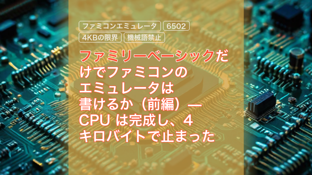 ファミリーベーシックだけでファミコンのエミュレータは書けるか（前編）— CPU は完成し、4 キロバイトで止まった — ファミリーベーシック, ファミコンエミュレータ, 6502