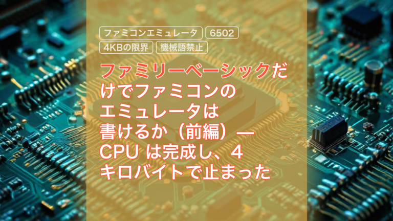 ファミリーベーシックだけでファミコンのエミュレータは書けるか（前編）— CPU は完成し、4 キロバイトで止まった — ファミリーベーシック, ファミコンエミュレータ, 6502