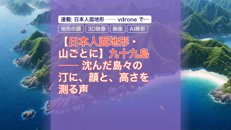 【日本人面地形・山ごとに】九十九島 ── 沈んだ島々の汀に、顔と、高さを測る声 — 九十九島, 日本人面地形, 地形の顔