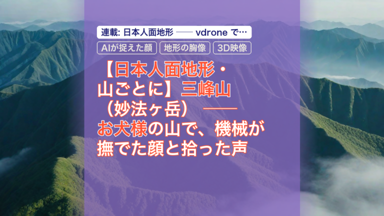 【日本人面地形・山ごとに】三峰山（妙法ヶ岳） ── お犬様の山で、機械が撫でた顔と拾った声 — 三峰山, 日本人面地形, お犬様