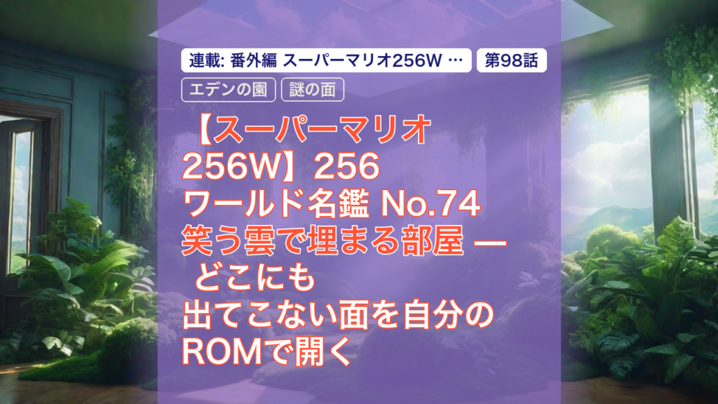 【スーパーマリオ256W】256ワールド名鑑 No.74 笑う雲で埋まる部屋 — どこにも出てこない面を自分のROMで開く — スーパーマリオ, 256ワールド, 笑う雲で埋まる部屋